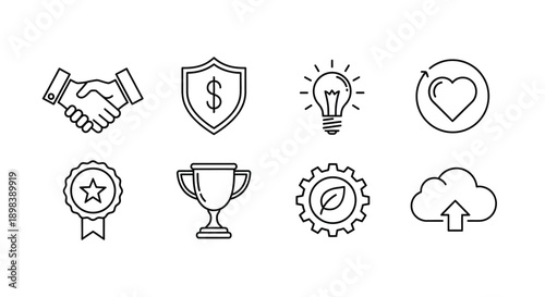 A collection of icons representing various aspects of business and technology