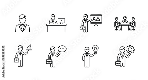 Illustrations of various business and communication scenarios