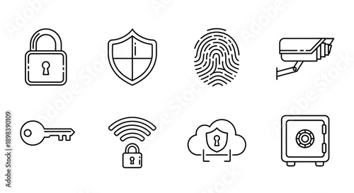 Icons representing various aspects of cybersecurity and data protection