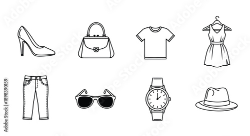 A collection of various fashion accessories and clothing items.