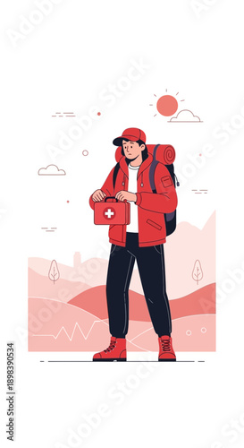 Adventurous Medic Ready For Outdoor Emergency Response And Expedition Supplies