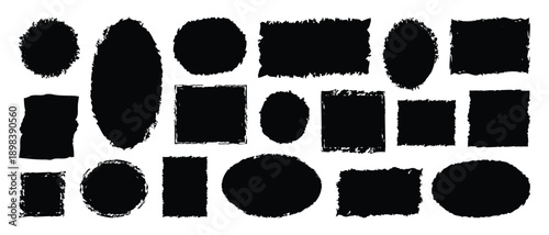 Grunge brush template set with rectangular, square and round shapes. black grunge ink stamp rectangular and circles, round shape stamp vector illustration,