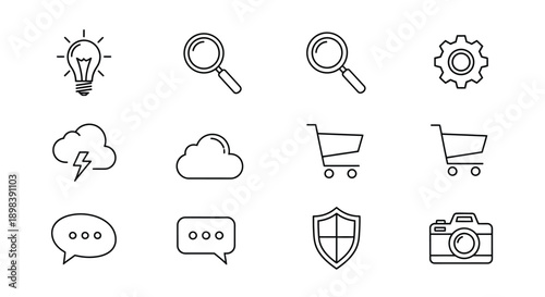 A collection of simple icons representing various concepts and activities