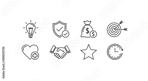 Icons representing various aspects of business and achievement