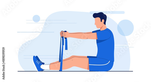 Athletic Man Doing Resistance Band Workout At Home