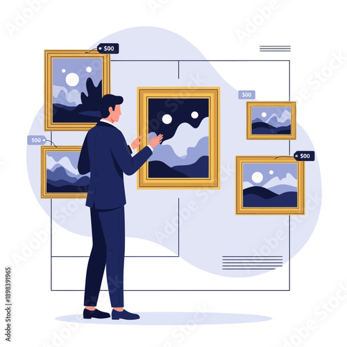 Art Enthusiast Appreciating Contemporary Landscape Masterpieces