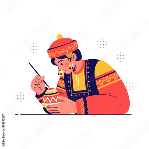 Artisan Decorating Traditional Pottery With Intricate Designs Skillfully