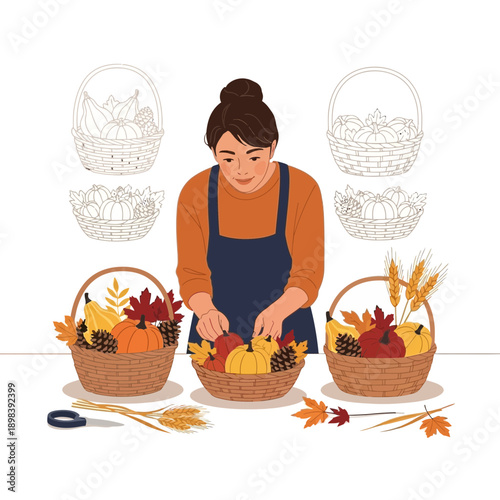 Autumn Harvest Arrangement Preparation With Seasonal Produce And Natural Elements