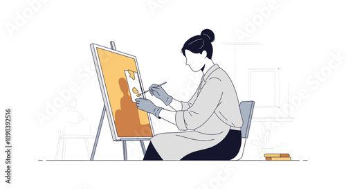 Artist Creating Masterpiece On Easel In Studio Setting Creative Pursuit