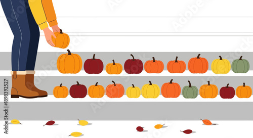 Autumn Harvest Gathering Of Varied Pumpkins Arranged Neatly On Steps