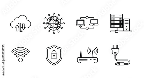 Icons representing various aspects of internet and network security