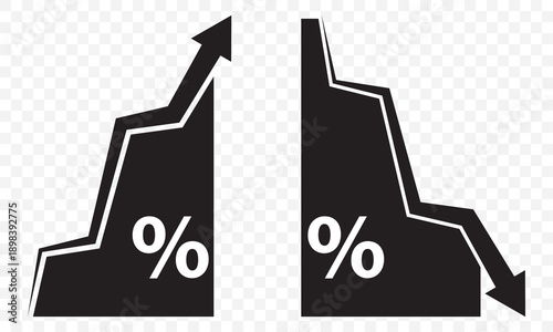 Line growth and decrease icon set. growth up and down. Profit and loss icon. Revenue Growth and decrease, Percentage Growth and decrease vector illustration On Transparent Background. EPS 10.