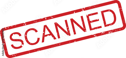 Distinctive red rubber stamp showcasing the word SCANNED with a distressed effect on a clean white page