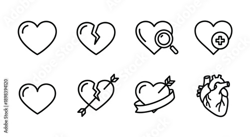 Diverse heart illustrations showcasing various emotions and concepts