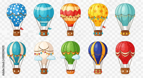 Colorful Hot Air Balloons in Various Designs.