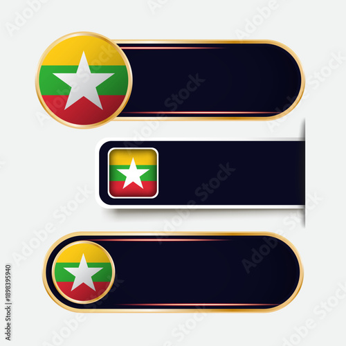 Shiny Myanmar Flag Banners Set