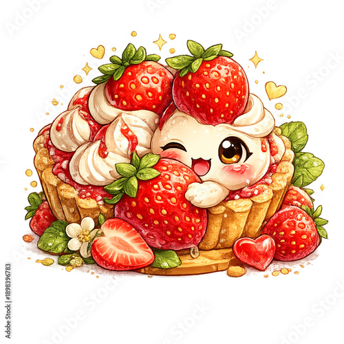 Chibi tart hugs a giant strawberry