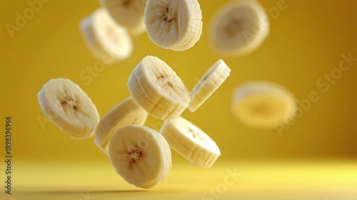 
Falling banana slices isolated on green screen background – healthy snack video
