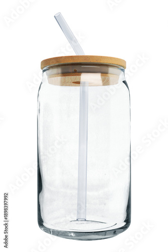 Empty Glass Jar With Wooden Lid Isolated on Transparent background png