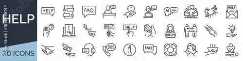 Set of 30 outline icons related to help. Linear icon collection. Editable stroke. Vector illustration