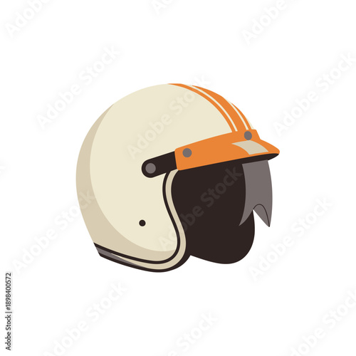 Retro Motorcycle Helmet with Orange Stripes and Visor - Vintage Style