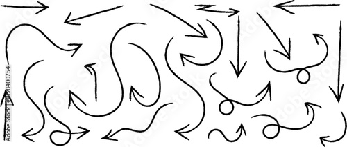 A chaotic arrangement of hand drawn black arrows and curved lines creates a sense of movement and direction throughout the image high quality