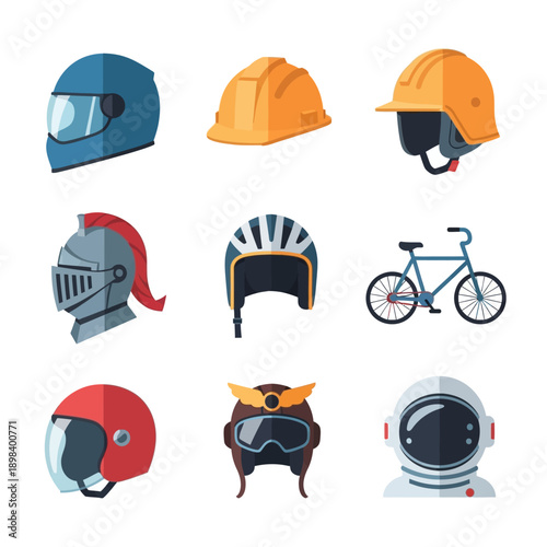 Collection of Diverse Helmets and Protective Headgear Icons