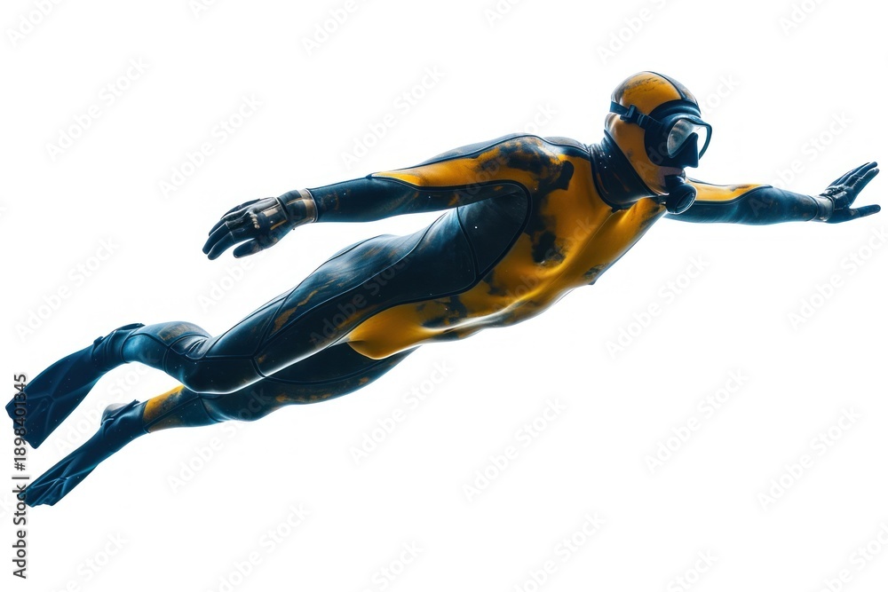 Naklejka premium Man diver sports yellow white background.