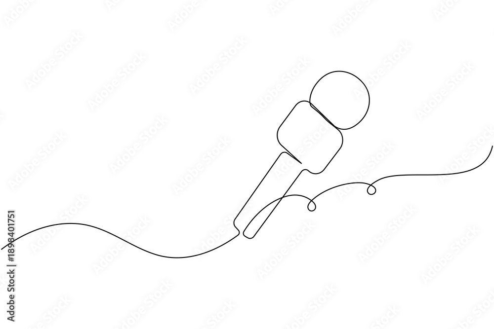 Obraz premium Retro microphone vector illustration in continuous line art for music concept 