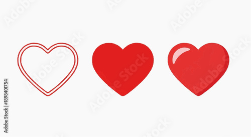 Three red hearts with different textures on white background
