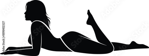 Silhouette of a woman lying down on a white background untitled vector