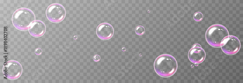 Realistic soap bubbles PNG. Flying soap bubbles on an isolated transparent background. Bubbles from foam or detergent.