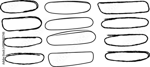 A collection of freehand slightly irregular oval and rectangular shapes are sketched in black lines on a plain white background high quality professional