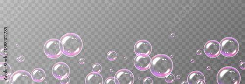 Realistic soap bubbles PNG. Flying soap bubbles on an isolated transparent background. Bubbles from foam or detergent.