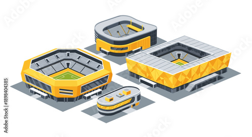Modern isometric stadiums collection featuring unique architectural designs