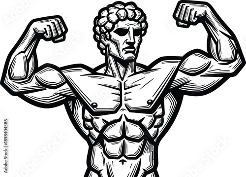 Muscular bodybuilder flexing biceps isolated on transparent background, Vector