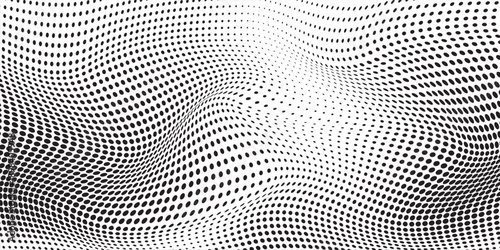 Abstract halftone wave dots background. Futuristic twisted grunge pattern, dots, circles. Vector modern optical pop art texture for poster, business card, cov.eps 10
