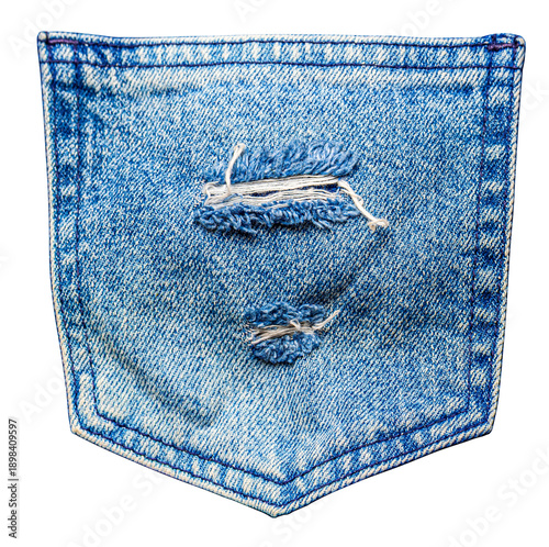 Obraz na plátne Ripped blue denim jeans pocket with transparent background