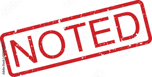 Red grunge rubber stamp with the word NOTED on a clear white background