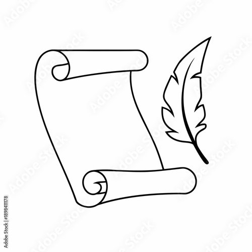 Ancient Scroll with Feather Pen Vector