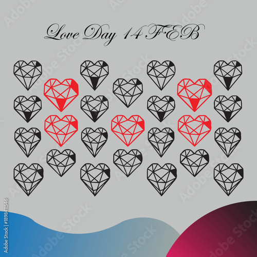 Love Day 14 FEB Geometric Hearts Diamond Shape Valentines Day Background