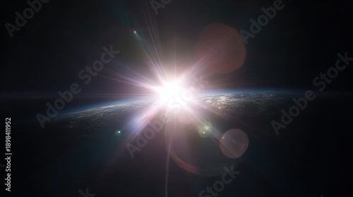 霤��x���ޤ֤�����Υ�󥺥ե쥢 (Dazzling lens flare shining in the darkness), ideal for cinematic, dramatic, and light effect designs.