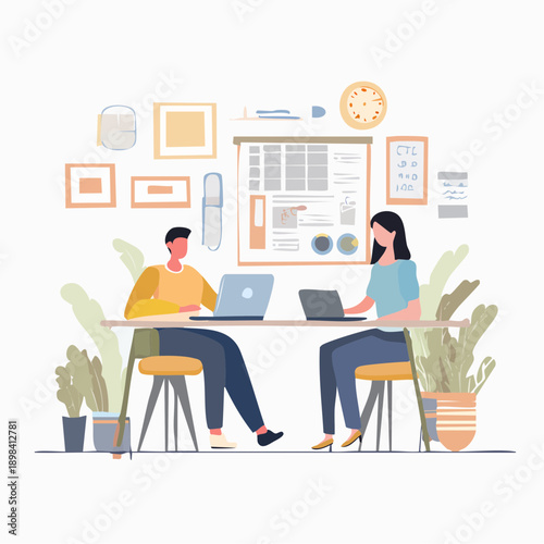 Collaborative Creative Workspace Flat Vector Illustration with Art Tools