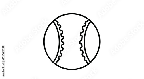 Simple black and white line art illustration of a baseball with its characteristic stitching on white background.