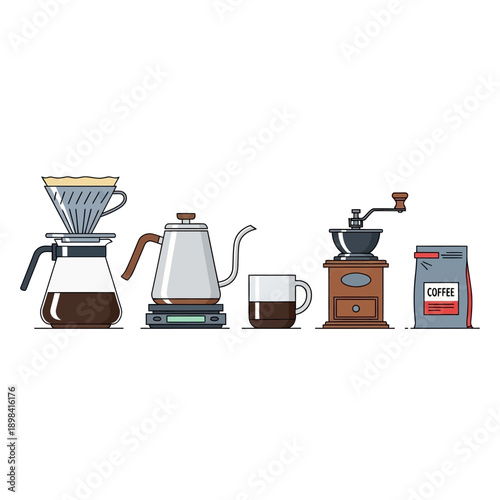 Pour Over Coffee Brewing Set: Dripper, Kettle, Scale, Grinder, Mug & Beans