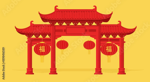 Traditional Chinese Archway with Lanterns.