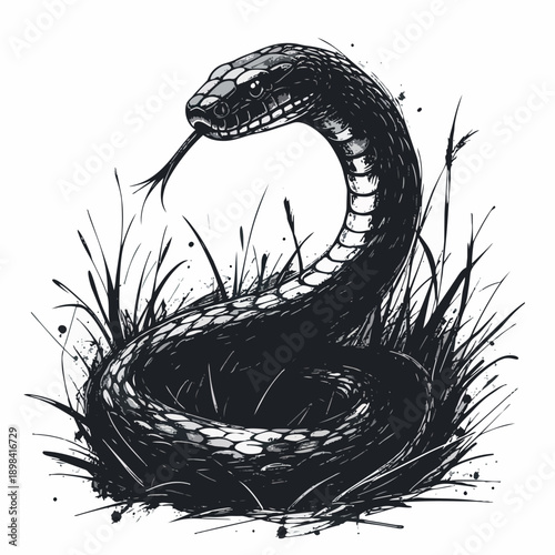 punk outsider illustration of a simple snake in an S-shaped pose, snake body clearly readable and continuous