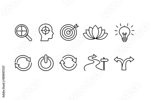 Business and personal development outline icon set. Growth, productivity symbols collection