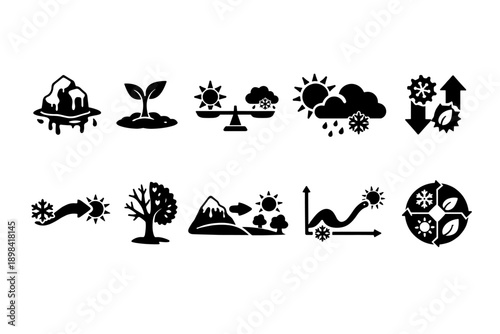 Climate change silhouette icon set. Environmental impact symbols collection