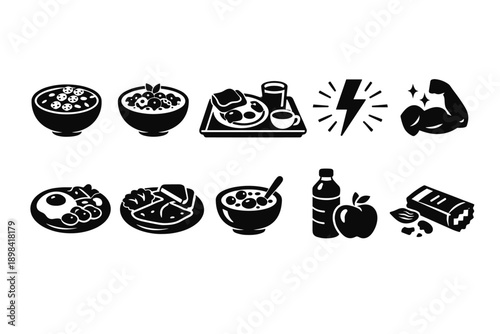 Healthy food silhouette icon set. Nutrition, wellness, fitness icons collection